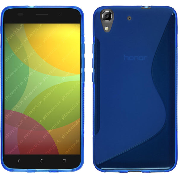 PhoneNatic Case kompatibel mit Huawei Honor 4A - blau Silikon Hülle S-Style + 2 Schutzfolien