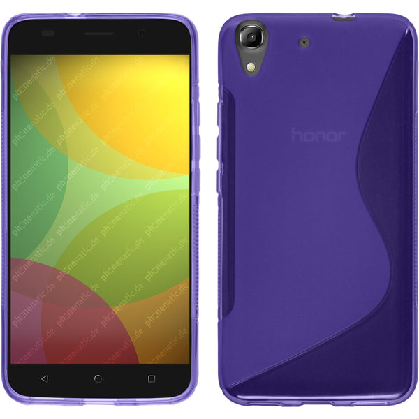PhoneNatic Case kompatibel mit Huawei Honor 4A - lila Silikon Hülle S-Style + 2 Schutzfolien