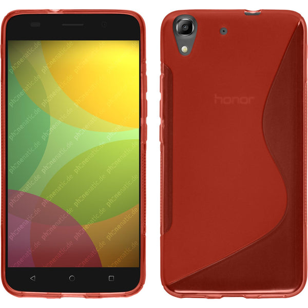 PhoneNatic Case kompatibel mit Huawei Honor 4A - rot Silikon Hülle S-Style + 2 Schutzfolien