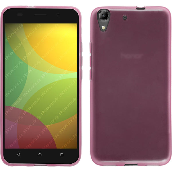 PhoneNatic Case kompatibel mit Huawei Honor 4A - rosa Silikon Hülle transparent + 2 Schutzfolien