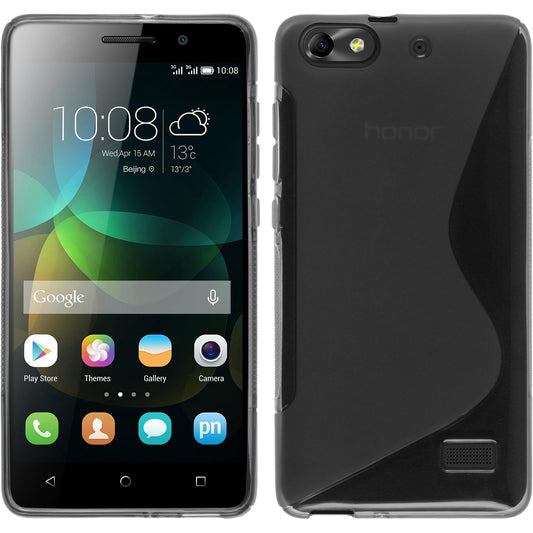 PhoneNatic Case kompatibel mit Huawei Honor 4c - grau Silikon Hülle S-Style + 2 Schutzfolien