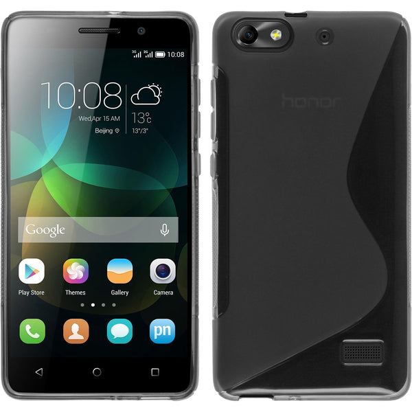 PhoneNatic Case kompatibel mit Huawei Honor 4c - grau Silikon Hülle S-Style + 2 Schutzfolien