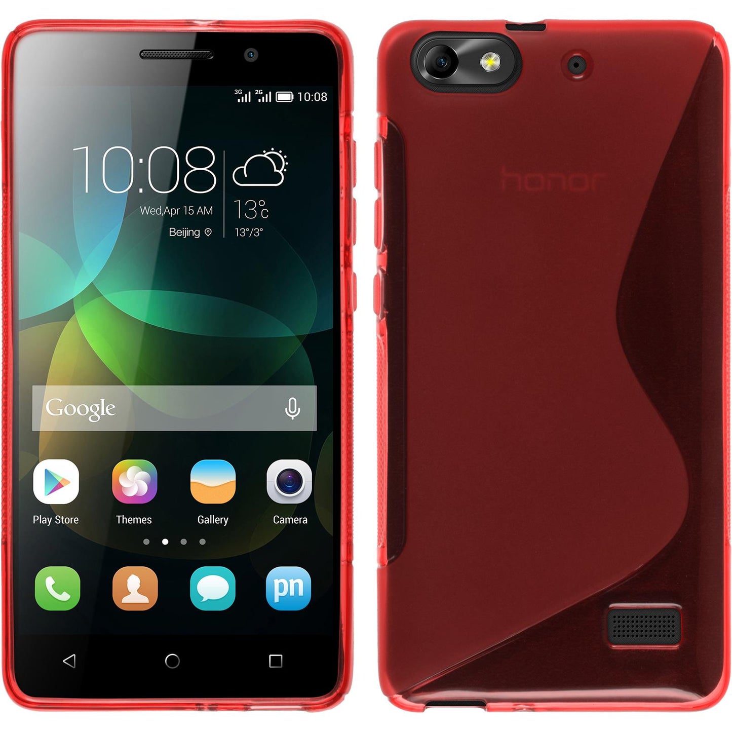 PhoneNatic Case kompatibel mit Huawei Honor 4c - rot Silikon Hülle S-Style + 2 Schutzfolien