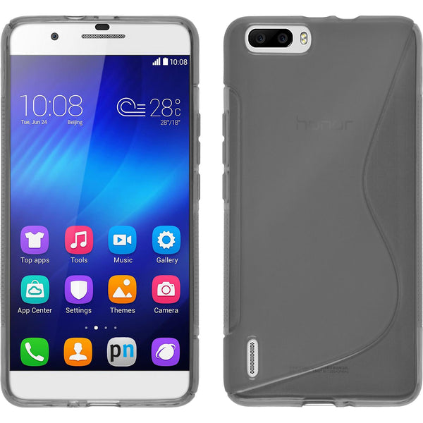 PhoneNatic Case kompatibel mit Huawei Honor 6 Plus - grau Silikon Hülle S-Style + 2 Schutzfolien
