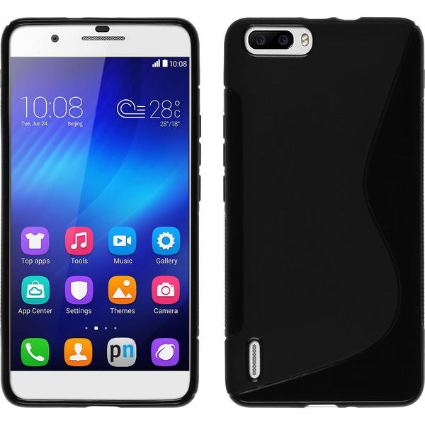 PhoneNatic Case kompatibel mit Huawei Honor 6 Plus - schwarz Silikon Hülle S-Style + 2 Schutzfolien
