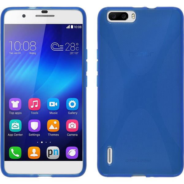 PhoneNatic Case kompatibel mit Huawei Honor 6 Plus - blau Silikon Hülle X-Style + 2 Schutzfolien
