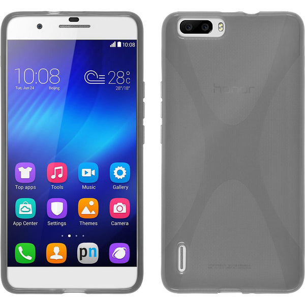 PhoneNatic Case kompatibel mit Huawei Honor 6 Plus - grau Silikon Hülle X-Style + 2 Schutzfolien