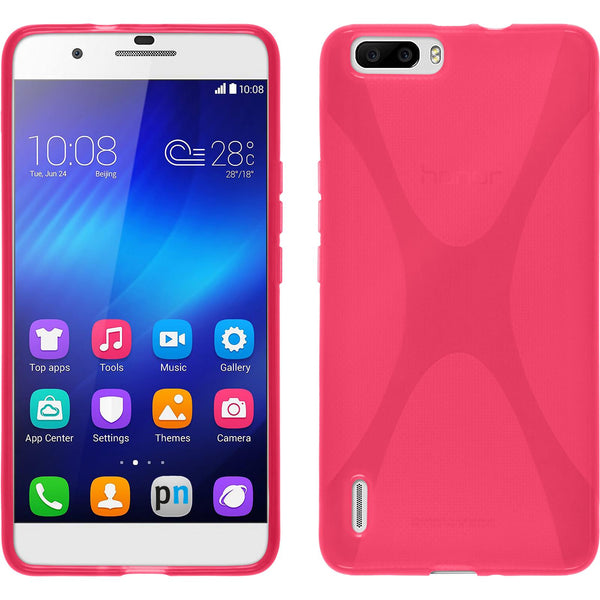 PhoneNatic Case kompatibel mit Huawei Honor 6 Plus - pink Silikon Hülle X-Style + 2 Schutzfolien