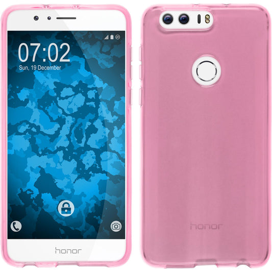 PhoneNatic Case kompatibel mit Huawei Honor 8 - pink Silikon Hülle transparent + 2 Schutzfolien