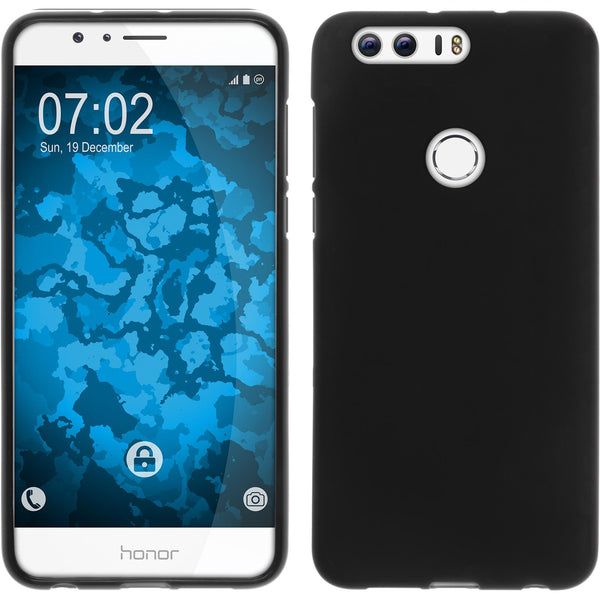 PhoneNatic Case kompatibel mit Huawei Honor 8 - schwarz Silikon Hülle matt + 2 Schutzfolien