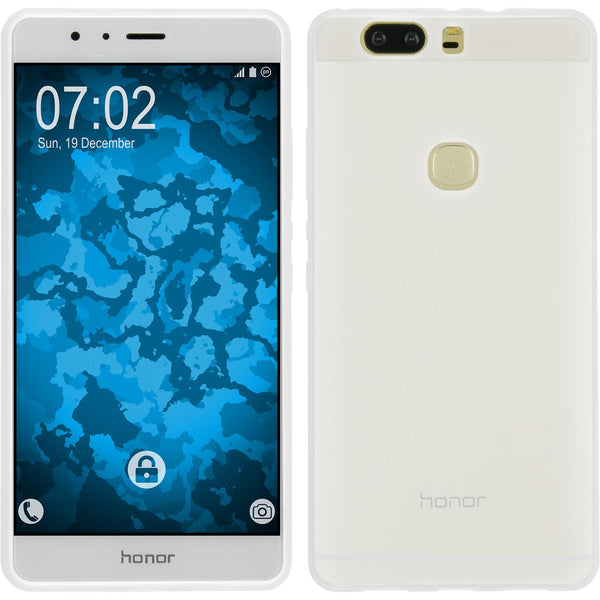PhoneNatic Case kompatibel mit Huawei Honor V8 - weiß Silikon Hülle transparent + 2 Schutzfolien