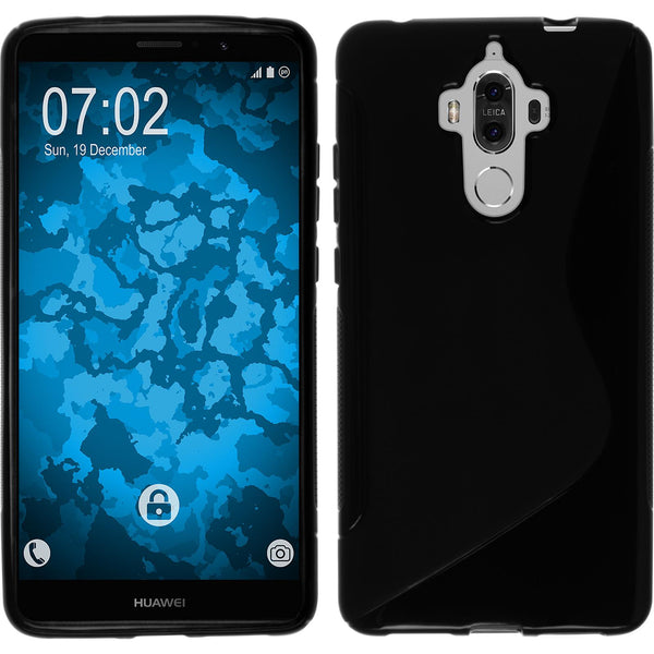 PhoneNatic Case kompatibel mit Huawei Mate 9 - schwarz Silikon Hülle S-Style + 2 Schutzfolien