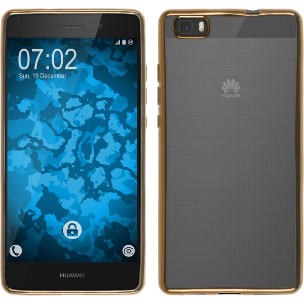 PhoneNatic Case kompatibel mit Huawei P8 Lite 2015 (1.Gen.) - gold Silikon Hülle Slim Fit + 2 Schutzfolien
