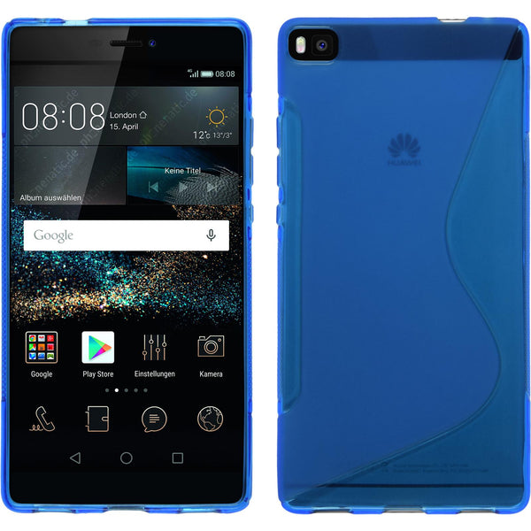 PhoneNatic Case kompatibel mit Huawei P8 - blau Silikon Hülle S-Style + 2 Schutzfolien