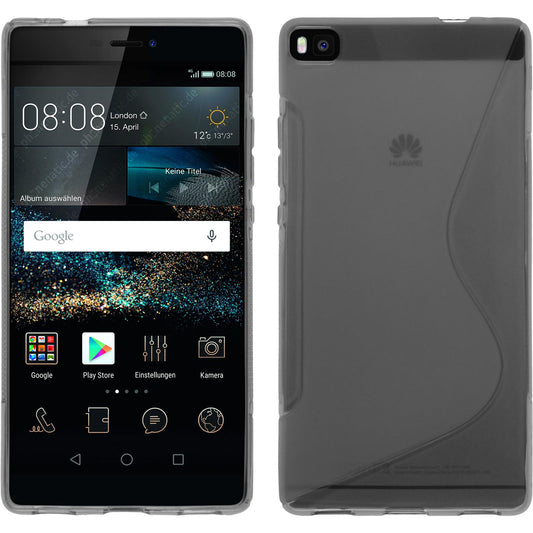 PhoneNatic Case kompatibel mit Huawei P8 - grau Silikon Hülle S-Style + 2 Schutzfolien