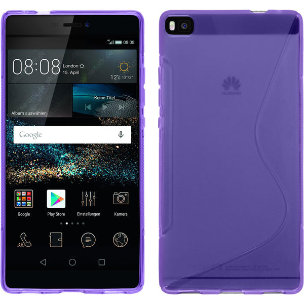 PhoneNatic Case kompatibel mit Huawei P8 - lila Silikon Hülle S-Style + 2 Schutzfolien