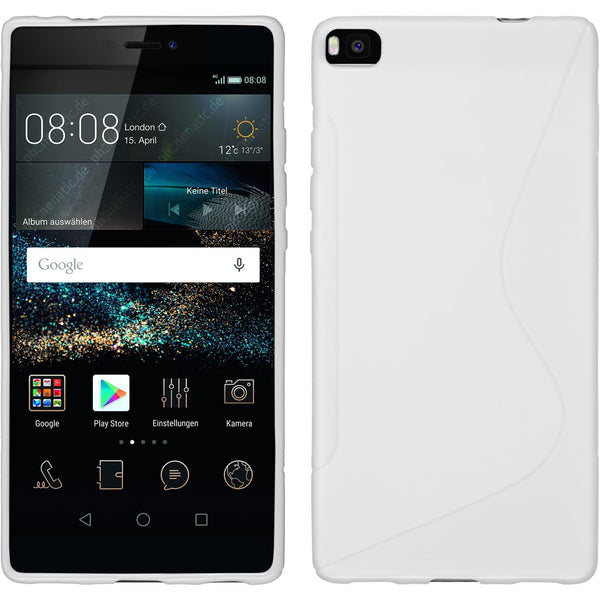 PhoneNatic Case kompatibel mit Huawei P8 - weiß Silikon Hülle S-Style + 2 Schutzfolien