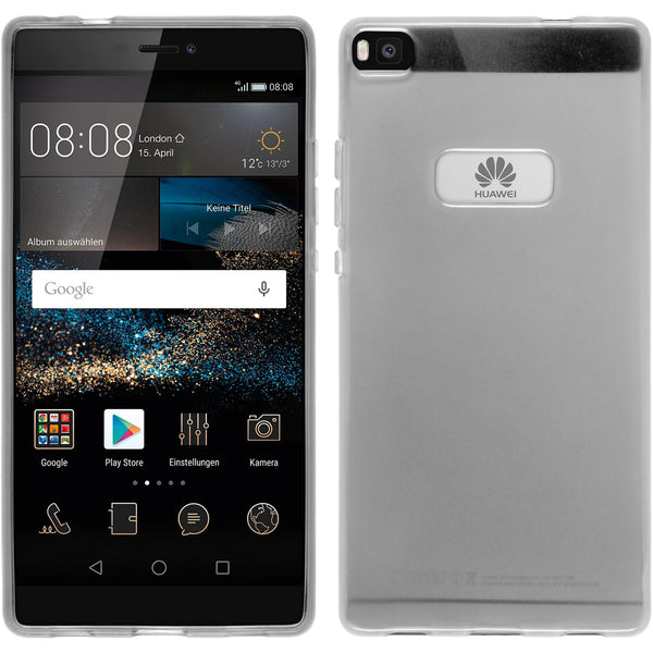 PhoneNatic Case kompatibel mit Huawei P8 - weiß Silikon Hülle transparent + 2 Schutzfolien
