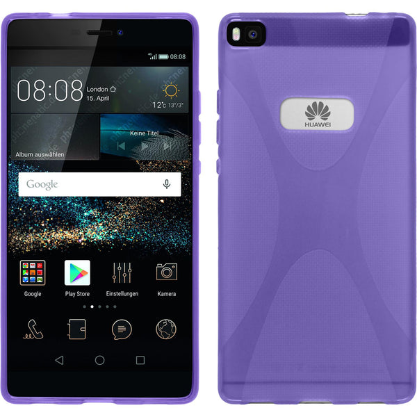 PhoneNatic Case kompatibel mit Huawei P8 - lila Silikon Hülle X-Style + 2 Schutzfolien