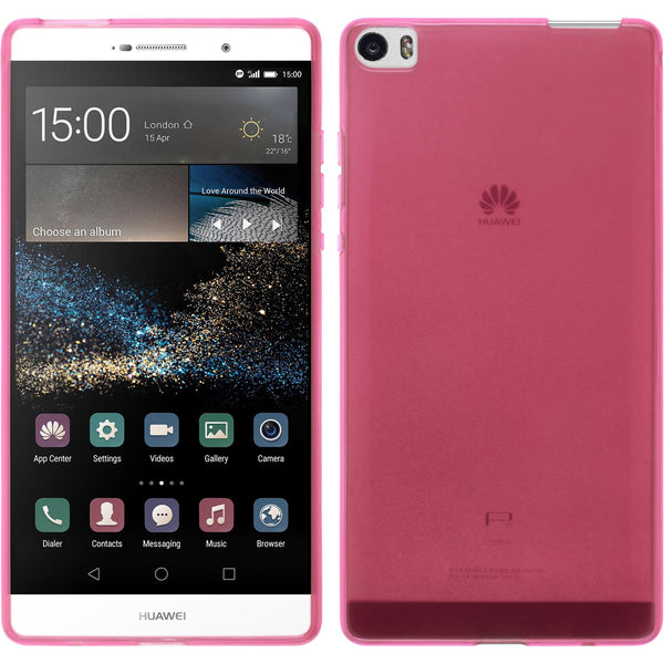PhoneNatic Case kompatibel mit Huawei P8max - rosa Silikon Hülle transparent + 2 Schutzfolien