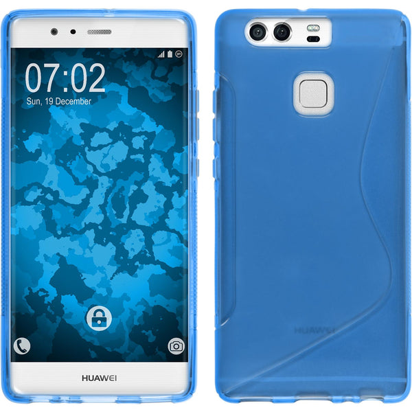 PhoneNatic Case kompatibel mit Huawei P9 - blau Silikon Hülle S-Style + 2 Schutzfolien