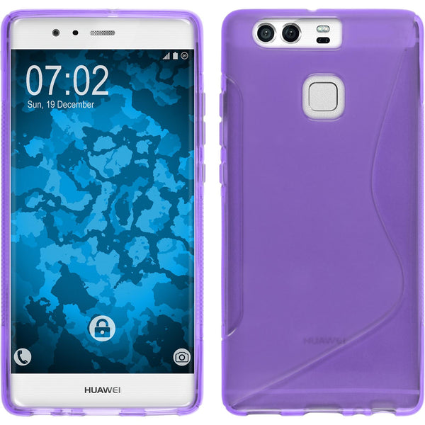 PhoneNatic Case kompatibel mit Huawei P9 - lila Silikon Hülle S-Style + 2 Schutzfolien