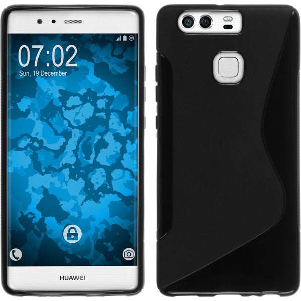 PhoneNatic Case kompatibel mit Huawei P9 - schwarz Silikon Hülle S-Style + 2 Schutzfolien
