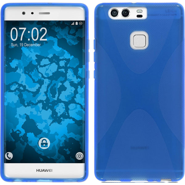 PhoneNatic Case kompatibel mit Huawei P9 - blau Silikon Hülle X-Style + 2 Schutzfolien