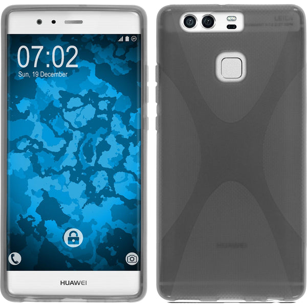 PhoneNatic Case kompatibel mit Huawei P9 - grau Silikon Hülle X-Style + 2 Schutzfolien