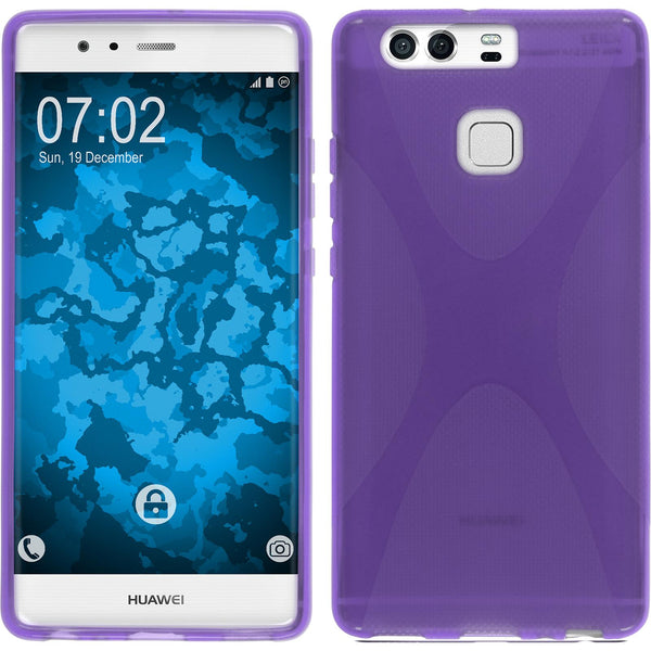PhoneNatic Case kompatibel mit Huawei P9 - lila Silikon Hülle X-Style + 2 Schutzfolien