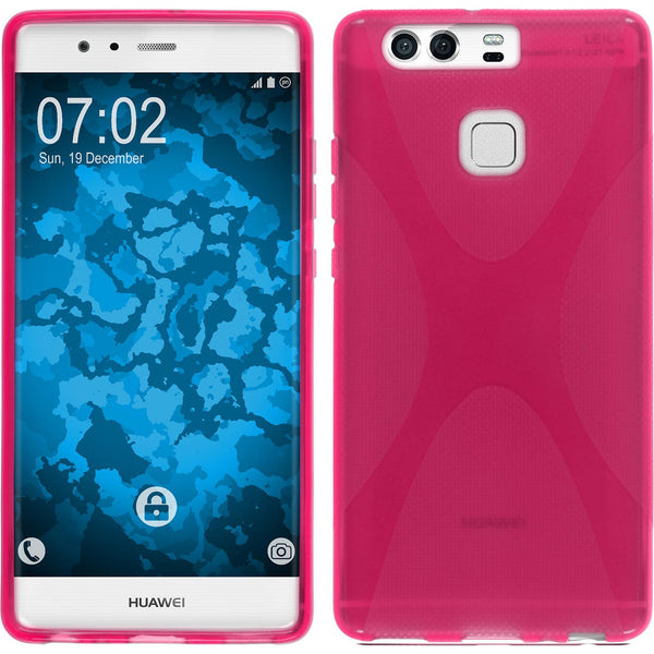 PhoneNatic Case kompatibel mit Huawei P9 - pink Silikon Hülle X-Style + 2 Schutzfolien