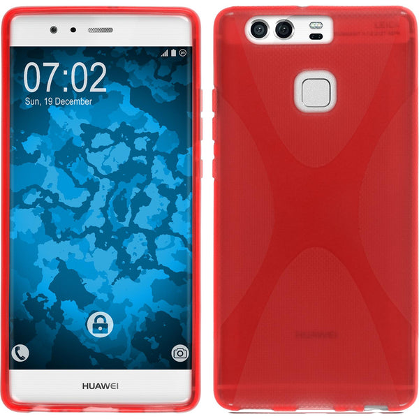 PhoneNatic Case kompatibel mit Huawei P9 - rot Silikon Hülle X-Style + 2 Schutzfolien