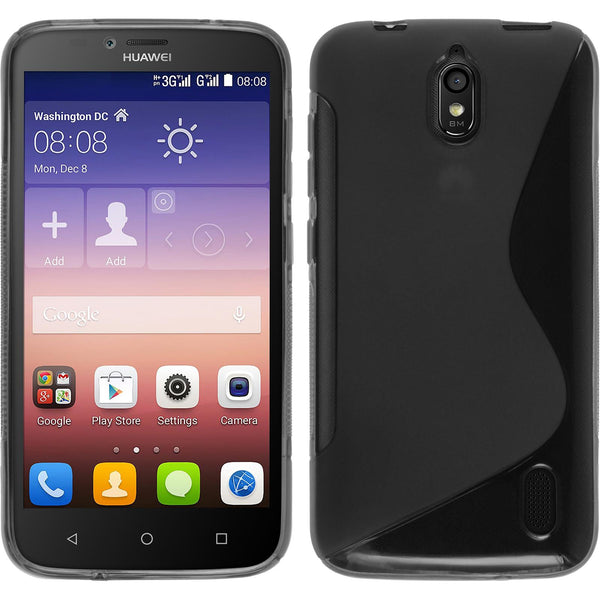 PhoneNatic Case kompatibel mit Huawei Y625 - grau Silikon Hülle S-Style + 2 Schutzfolien
