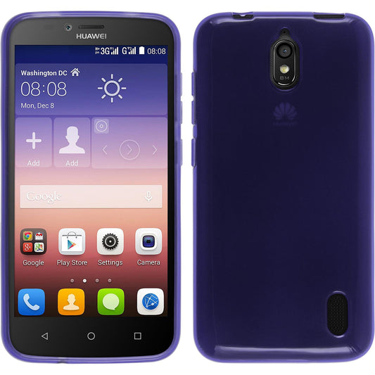 PhoneNatic Case kompatibel mit Huawei Y625 - lila Silikon Hülle transparent + 2 Schutzfolien