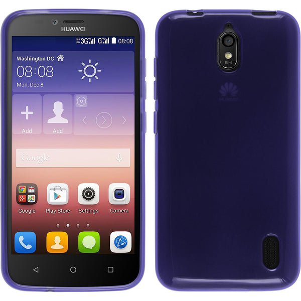 PhoneNatic Case kompatibel mit Huawei Y625 - lila Silikon Hülle transparent + 2 Schutzfolien