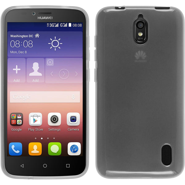 PhoneNatic Case kompatibel mit Huawei Y625 - weiß Silikon Hülle transparent + 2 Schutzfolien