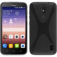 PhoneNatic Case kompatibel mit Huawei Y625 - grau Silikon Hülle X-Style + 2 Schutzfolien