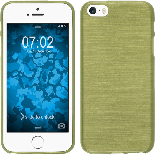 PhoneNatic Case kompatibel mit Apple iPhone SE 2016 (1.Gen) - pastellgrün Silikon Hülle brushed + 2 Schutzfolien