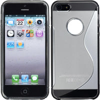 PhoneNatic Case kompatibel mit Apple iPhone 5 / 5s / SE - grau Silikon Hülle S-Style Logo + 2 Schutzfolien