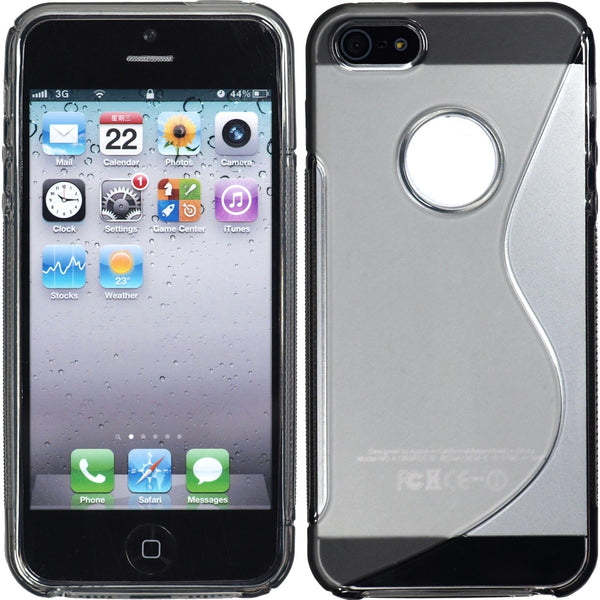 PhoneNatic Case kompatibel mit Apple iPhone 5 / 5s / SE - grau Silikon Hülle S-Style Logo + 2 Schutzfolien