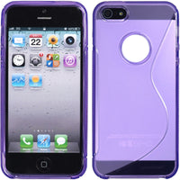 PhoneNatic Case kompatibel mit Apple iPhone 5 / 5s / SE - lila Silikon Hülle S-Style Logo + 2 Schutzfolien