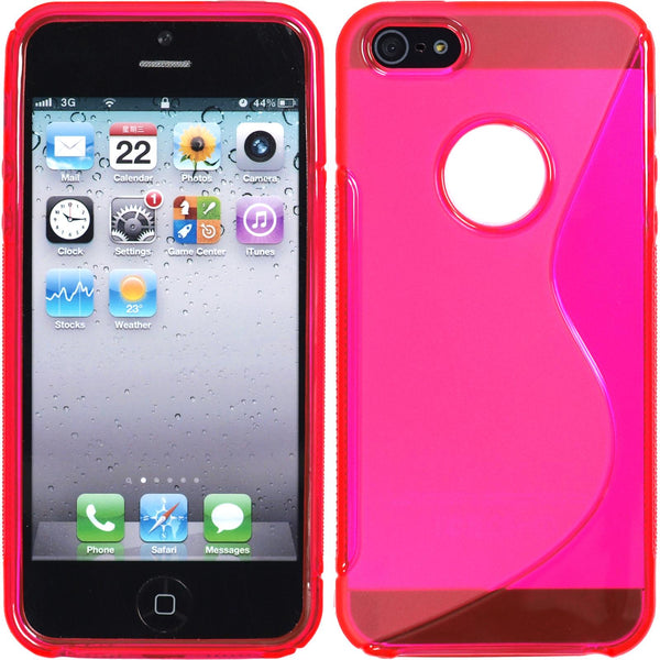 PhoneNatic Case kompatibel mit Apple iPhone 5 / 5s / SE - pink Silikon Hülle S-Style Logo + 2 Schutzfolien