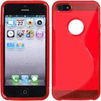PhoneNatic Case kompatibel mit Apple iPhone 5 / 5s / SE - rot Silikon Hülle S-Style Logo + 2 Schutzfolien