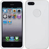 PhoneNatic Case kompatibel mit Apple iPhone 5 / 5s / SE - weiﬂ Silikon Hülle S-Style Logo + 2 Schutzfolien