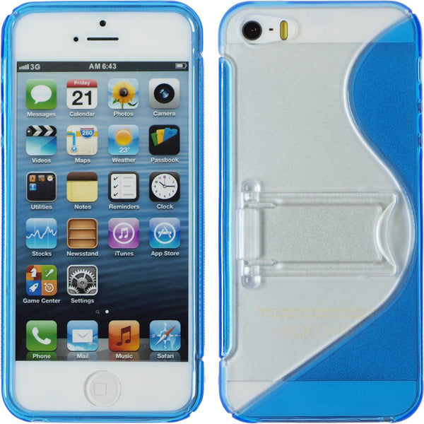 PhoneNatic Case kompatibel mit Apple iPhone 5 / 5s / SE - blau Silikon Hülle Aufstellbar + 2 Schutzfolien