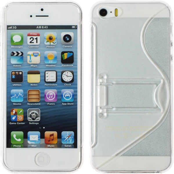 PhoneNatic Case kompatibel mit Apple iPhone 5 / 5s / SE - clear Silikon Hülle Aufstellbar + 2 Schutzfolien