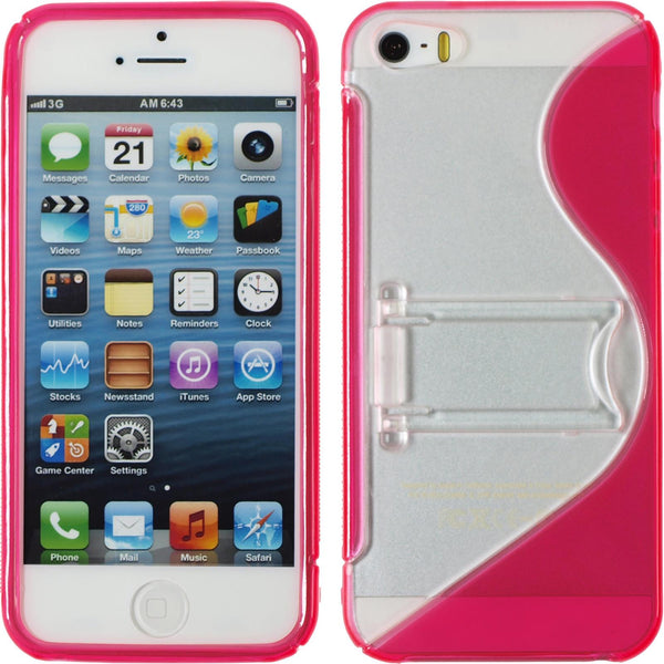 PhoneNatic Case kompatibel mit Apple iPhone 5 / 5s / SE - pink Silikon Hülle Aufstellbar + 2 Schutzfolien