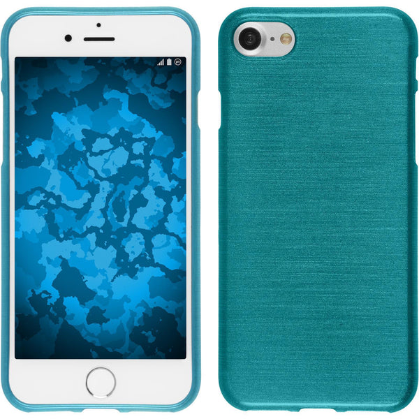 PhoneNatic Case kompatibel mit Apple iPhone 8 - blau Silikon Hülle brushed + 2 Schutzfolien