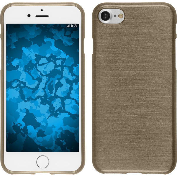 PhoneNatic Case kompatibel mit Apple iPhone 8 - gold Silikon Hülle brushed + 2 Schutzfolien