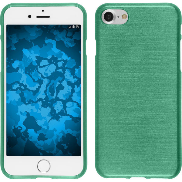 PhoneNatic Case kompatibel mit Apple iPhone 8 - grün Silikon Hülle brushed + 2 Schutzfolien